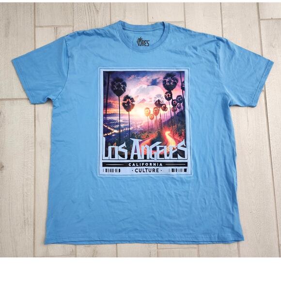 VIBES Los Angeles Men's 5XL California Culture Graphic T-Shirt Blue 100% Cotton - Picture 1 of 6